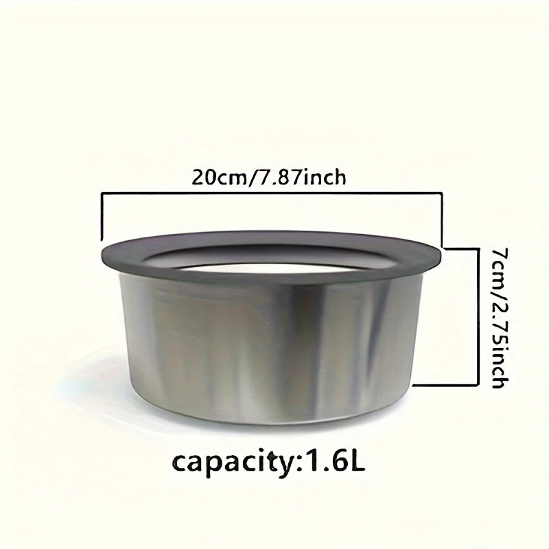 Stainless steel dog water bowl with floating disk design, anti-spill, non-wet mouth, slow feeder for pets.