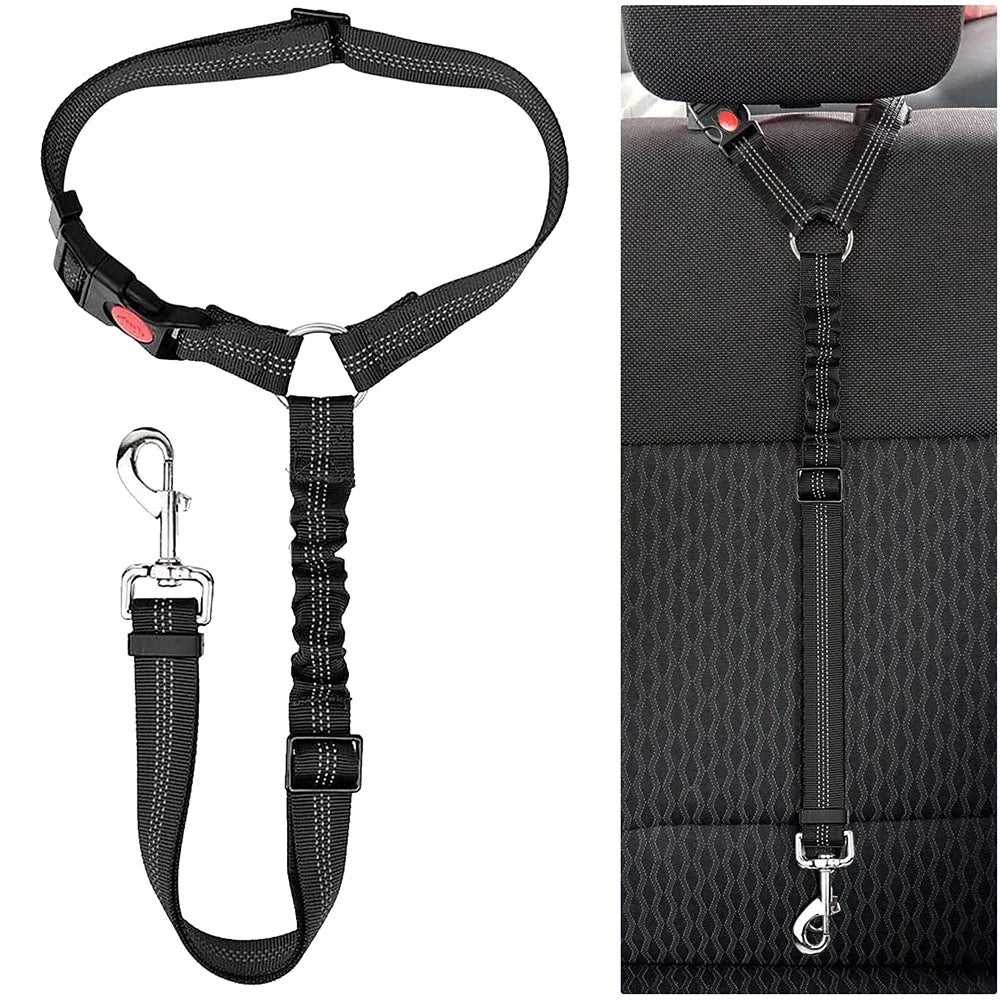 Dog car seat belt by A minha loja, adjustable safety strap for secure pet travel in cars, with padded design for comfort.