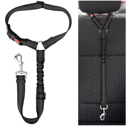 Dog car seat belt by A minha loja, adjustable safety strap for secure pet travel in cars, with padded design for comfort.