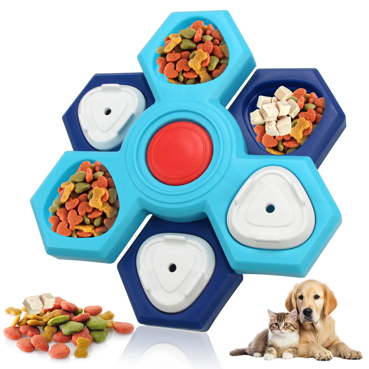 Rotating dog puzzle toy by A minha loja with colorful compartments and hidden treats to engage and challenge your dog.
