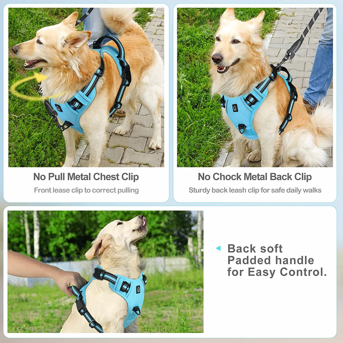 A minha loja no-pull dog harness featuring adjustable straps and a secure clip, designed for comfortable leash walking.