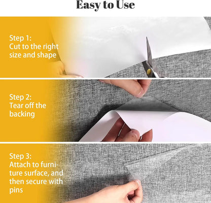 Clear vinyl cat scratch furniture protector tape applied to sofa and door to prevent scratches from cats.
