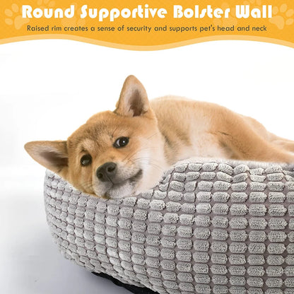 A minha loja Benepaw cozy dog bed with hood, fluffy round orthopedic donut shape, soft, washable, ideal for calming puppies and cats.