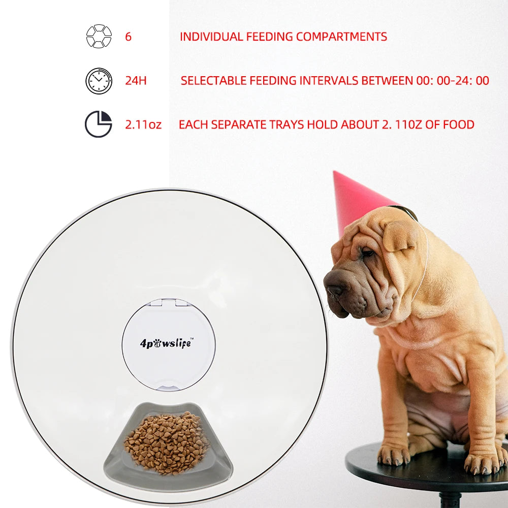 Automatic pet feeder with six grids, round design, digital timer, voice recorder, suitable for cats and dogs by A minha loja.
