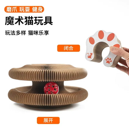 Round corrugated cat scratcher post by A minha loja with scratching surface, designed for cats to grind claws and play.
