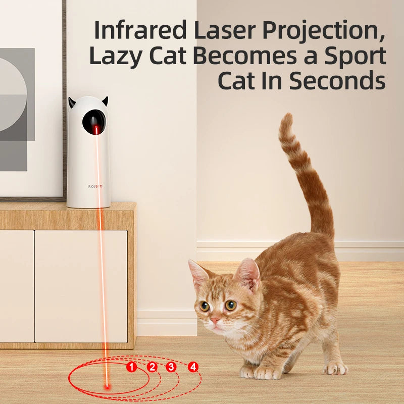 Interactive ROJECO cat toy with LED laser, handheld electronic teasing device for indoor cats and dogs, fun pet entertainment accessory.