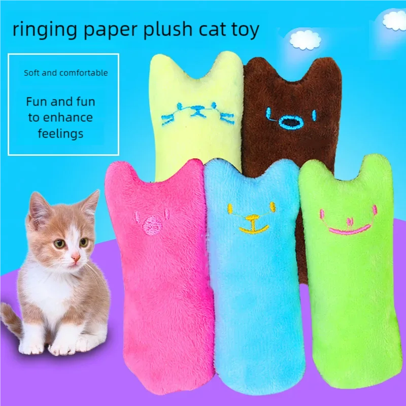 Interactive plush catnip toy for cats, featuring funny design, mint scent, and claws for chewing and biting fun.