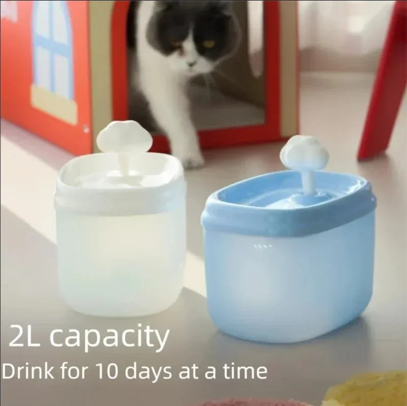 Quiet Pet Water Fountain by A minha loja with 2L capacity, automatic cat water dispenser, replacement filter, and silent pump for dogs.