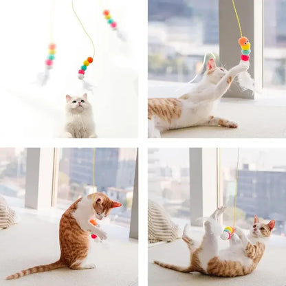 Interactive cat toy feather stick with suction cup, retractable teaser wand by A minha loja for engaging feline play.