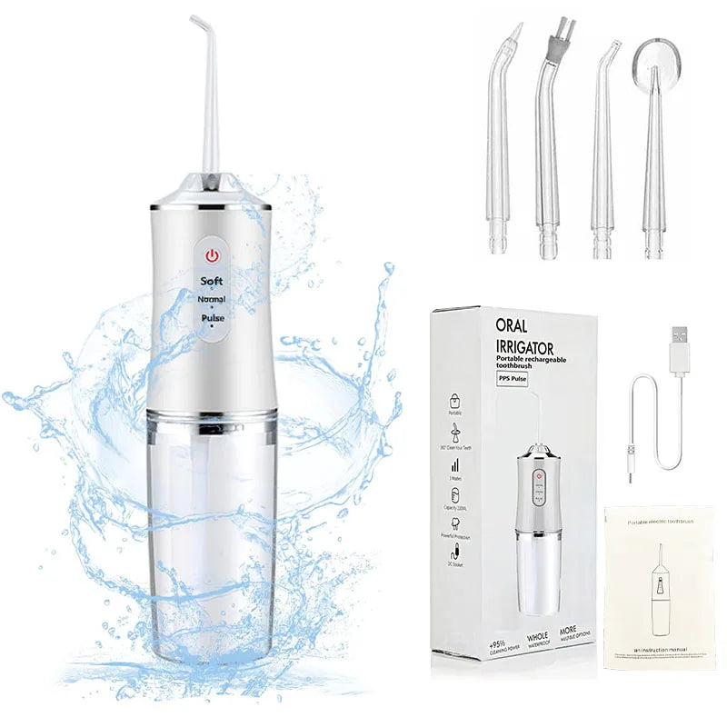 A minha loja Pet Dental Water Flosser showing a handheld device with a water nozzle for cleaning pets' teeth and gums.