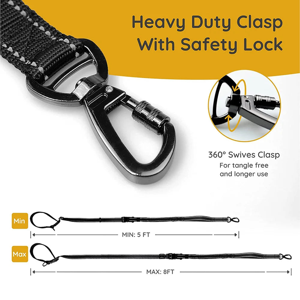 Hands-free bungee leash by A minha loja with adjustable strap and shock-absorbing bungee cord for secure dog walking.
