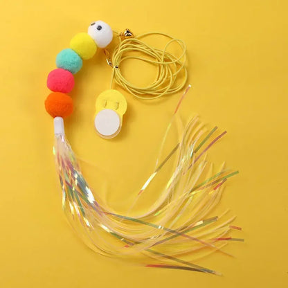 Interactive cat toy feather stick with retractable wand and suction cup for hanging and play, from A minha loja