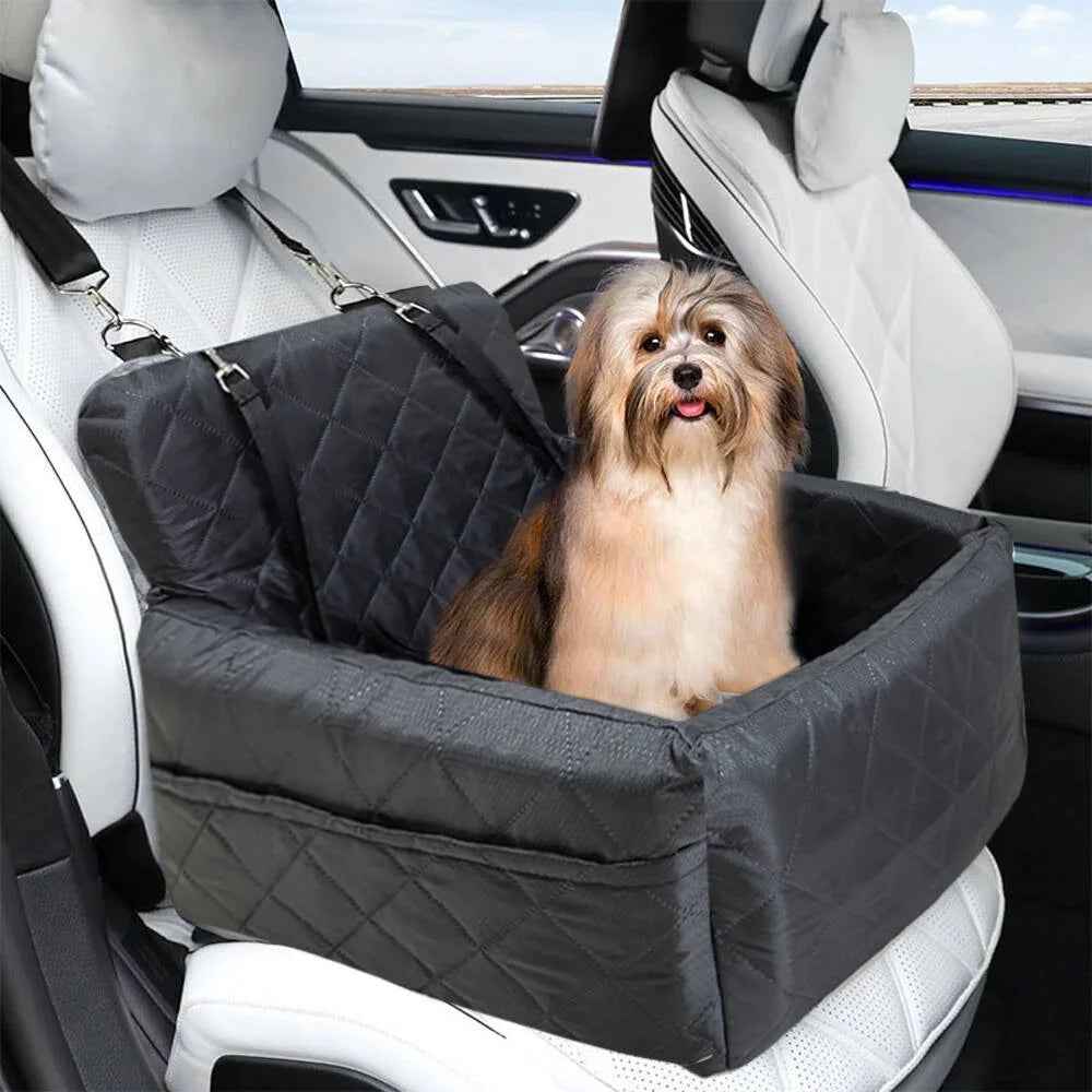 Portable dog car seat by A minha loja with adjustable straps and cozy interior for safe pet travel.