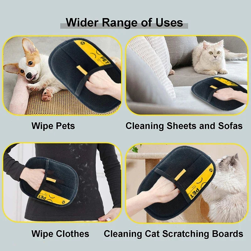 A minha loja pet hair remover gloves with textured surface for easy hair removal from pets and furniture.