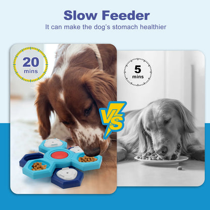 Rotating dog puzzle toy by A minha loja with colorful compartments designed to engage and challenge dogs.