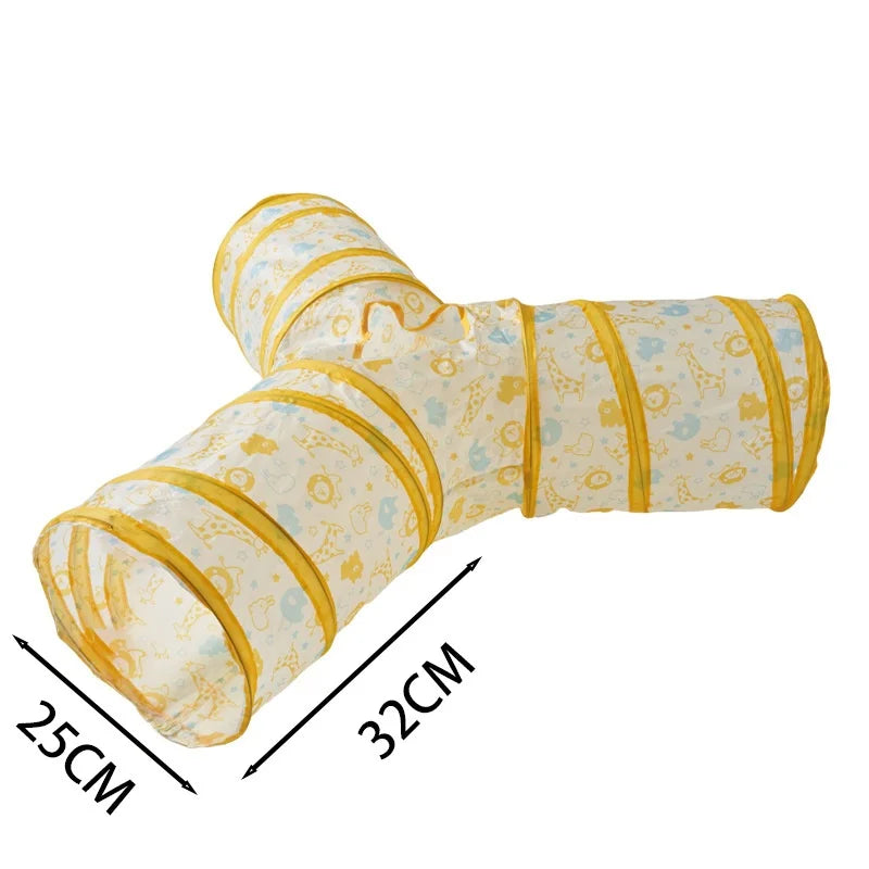 Foldable pink cat tunnel tube by A minha loja, designed for kittens and puppies, showcasing its fun, collapsible, interactive pet toy.