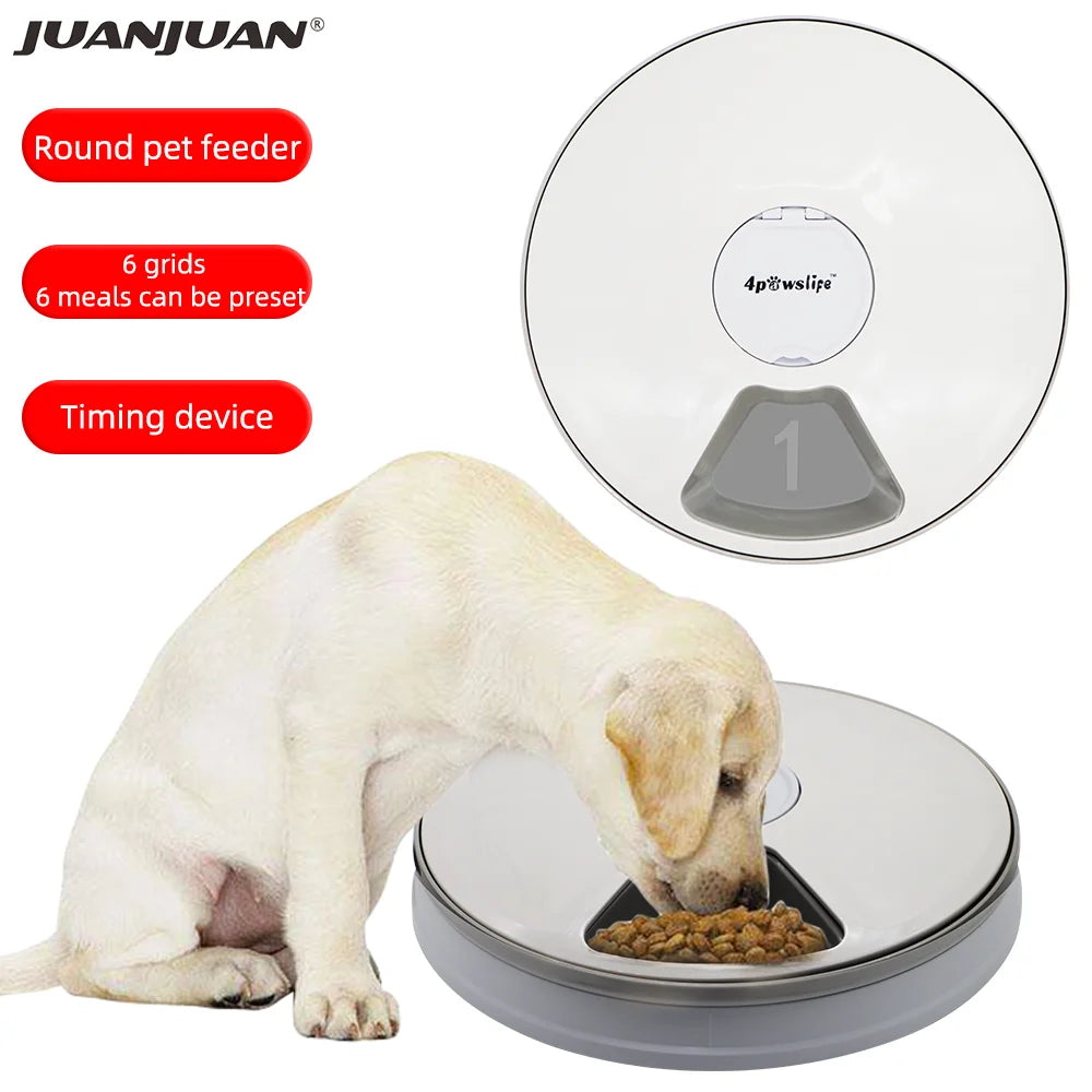 Automatic pet feeder by A minha loja with 6-grid dry and wet food dispenser, round timer, voice recorder for cats and dogs.