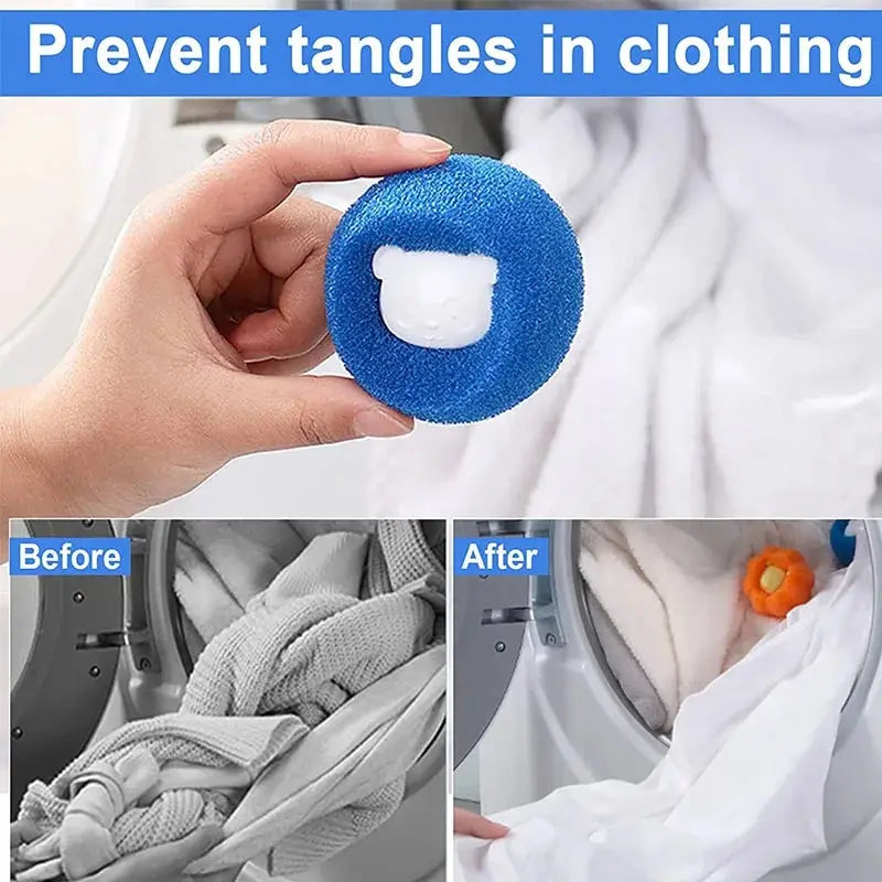 Reusable pet hair remover balls for laundry, designed to catch cat fur and lint in washing machines, by A minha loja.
