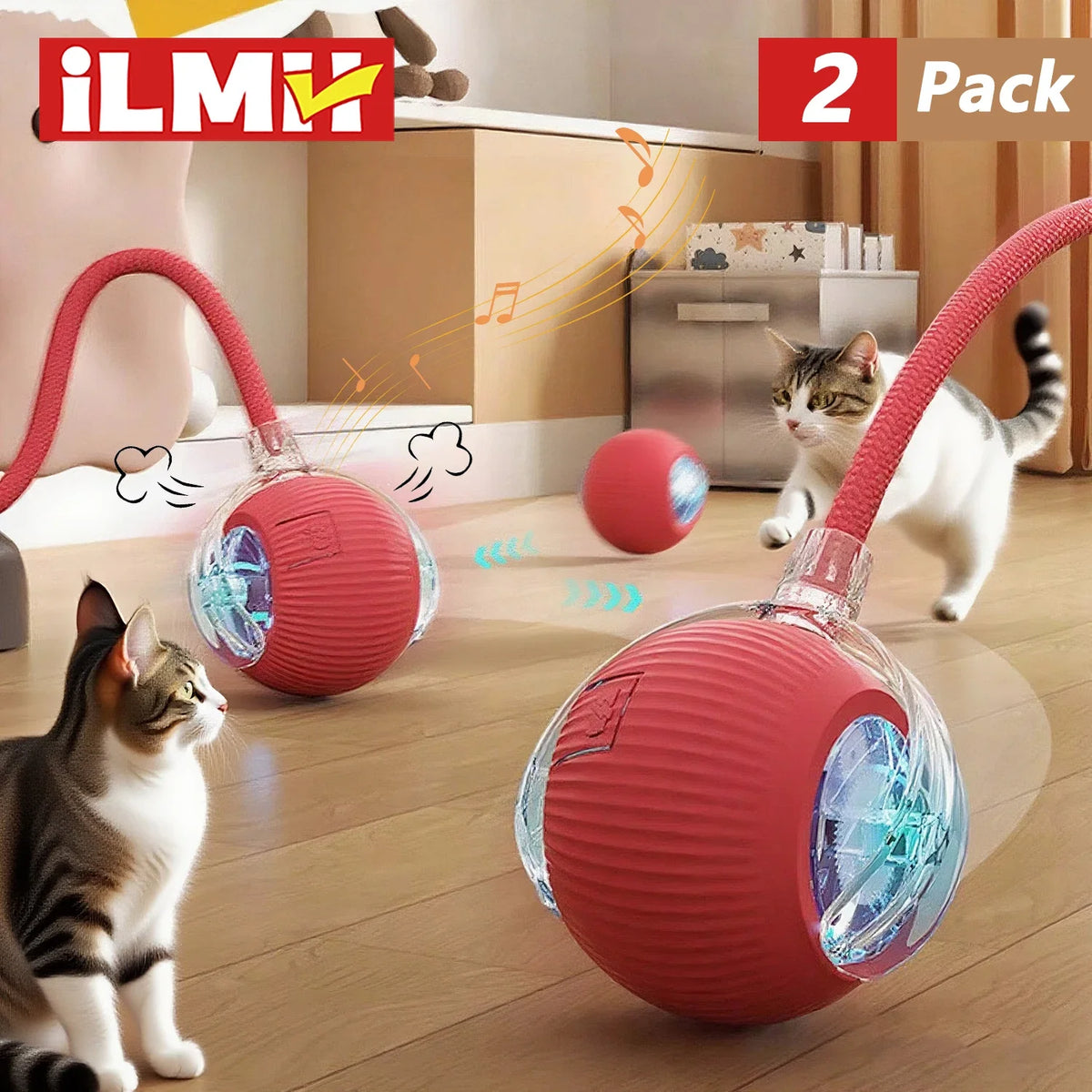 A minha loja iLMH cat interactive ball toy with rechargeable motor, faux tail, and mouse imitation for stimulating feline play.