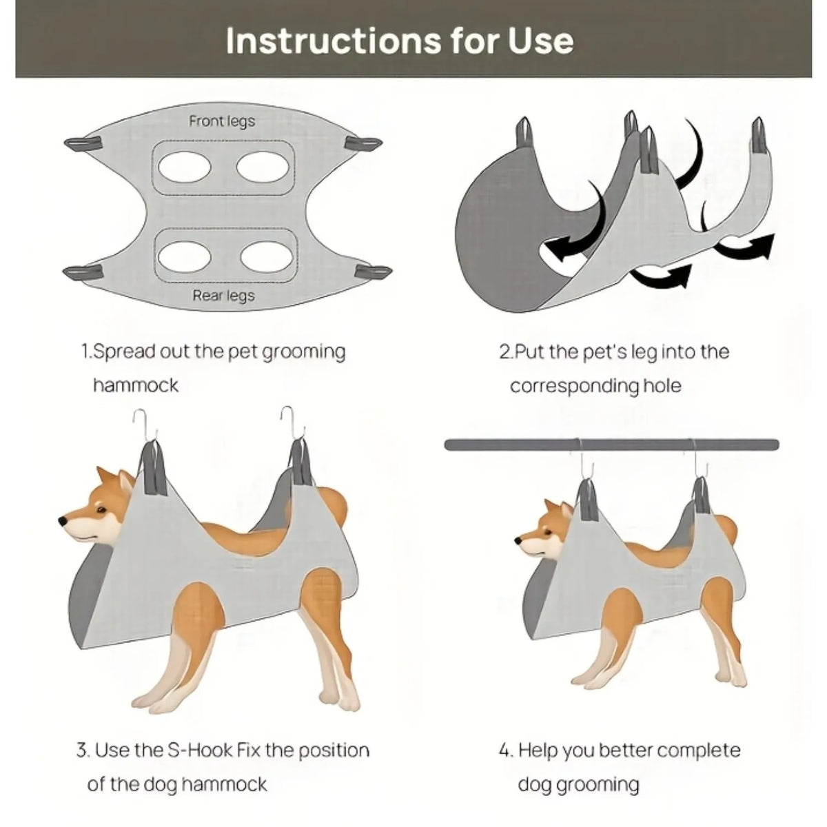 A minha loja pet grooming hammock hanging securely with soft fabric, designed for comfortable pet bathing and grooming.