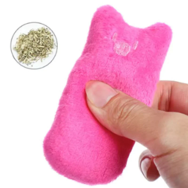 Interactive plush cat toy with mint catnip, featuring funny teeth grinding design for kittens and cats to chew and bite.