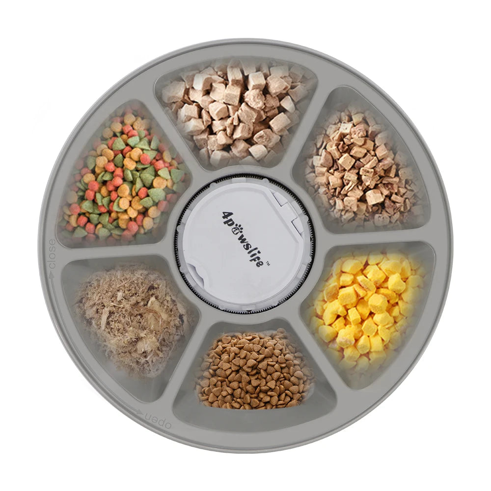 A minha loja 24-hour pet automatic feeder with 6 grids, round timer, voice recorder, for dry or wet cat and dog food.