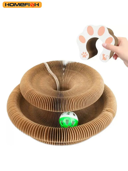 Round corrugated cat scratcher toy for cats, featuring a scratching post and claw grinding surface from A minha loja.