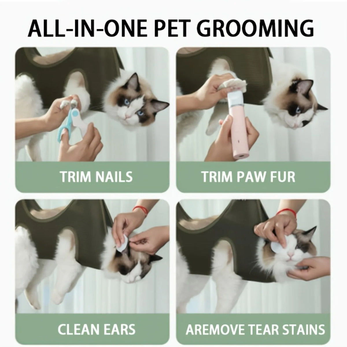 Pet grooming hammock from A minha loja, soft fabric with secure straps for comfortable grooming of cats and small dogs.