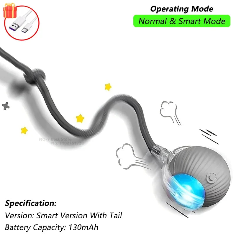 A minha loja iLMH 1/2 PCS Cat Interactive Ball Toy with automatic rolling, faux tail, and rechargeable smart pet electric toy.