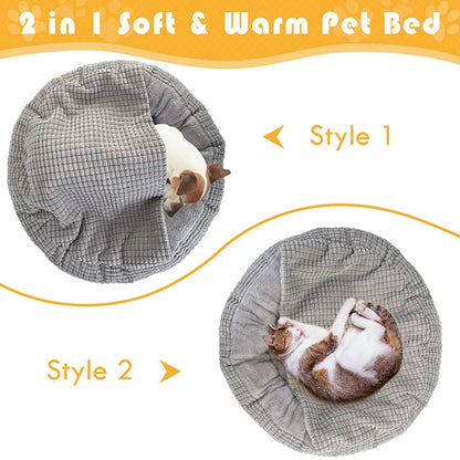 Cozy Benepaw round dog bed with hood, fluffy orthopedic pet cuddler, soft washable cave for puppies and cats, non-slip bottom