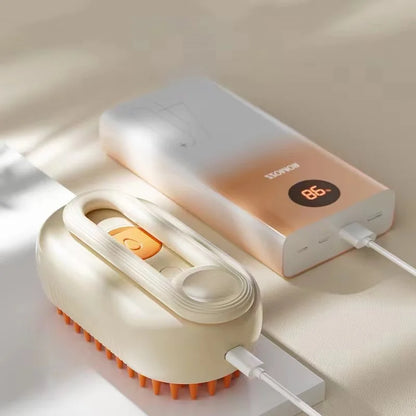 A minha loja Pet Steam Brush showing a handheld device with a nozzle, designed for grooming pets with steam cleaning features.