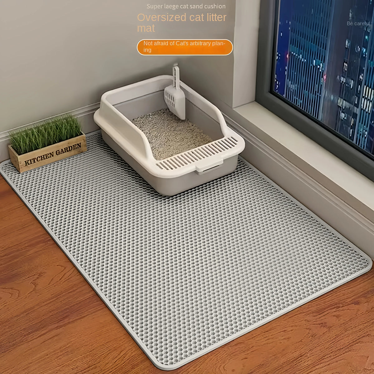 Large waterproof cat litter mat from A minha loja, double layer, non-slip, washable pet litter box mat for cats.