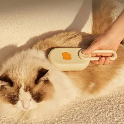 Pet steam brush from A minha loja, showing the handheld device with steam nozzle for gentle pet grooming and coat cleaning.