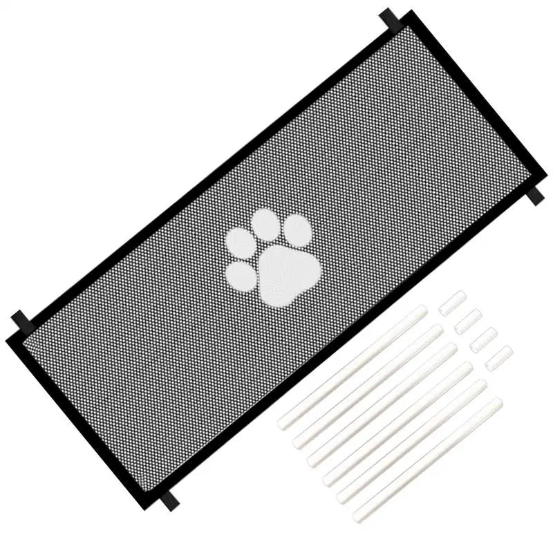 Foldable mesh dog gate by A minha loja, retractable pet barrier for stairs, doorways, and halls, with wide, foldable fence net.
