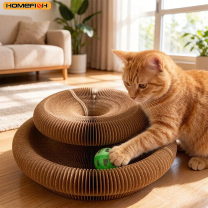 Round corrugated cat scratcher toy from A minha loja, ideal for scratching and claw grinding for cats.