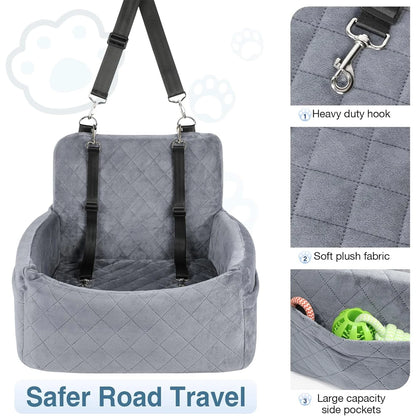 Portable dog car seat by A minha loja, showing a cozy, secure seat suitable for small dogs during car travel.