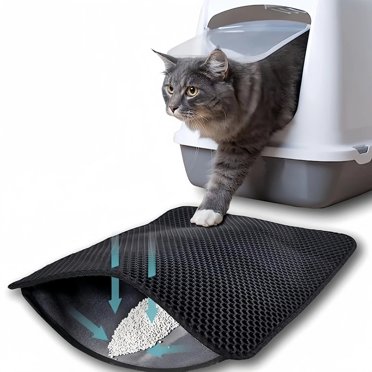 Large waterproof double-layer cat litter mat from A minha loja with non-slip surface, washable pet litter box pad for cats.