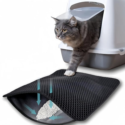 Large waterproof double-layer cat litter mat from A minha loja with non-slip surface, washable pet litter box pad for cats.