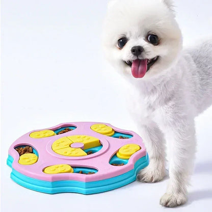 Interactive dog puzzle toy with non-slip bowl, promotes slow feeding and mental stimulation for puppies and small dogs.