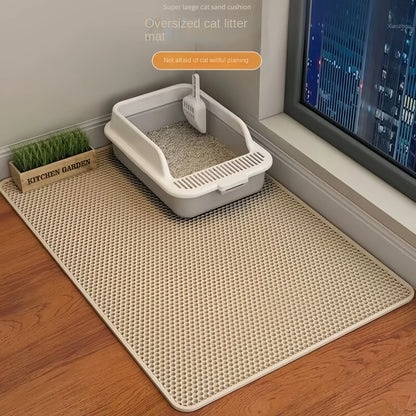 Large double-layer waterproof cat litter mat from A minha loja, non-slip, washable pet litter box pad with sand trap for cats.