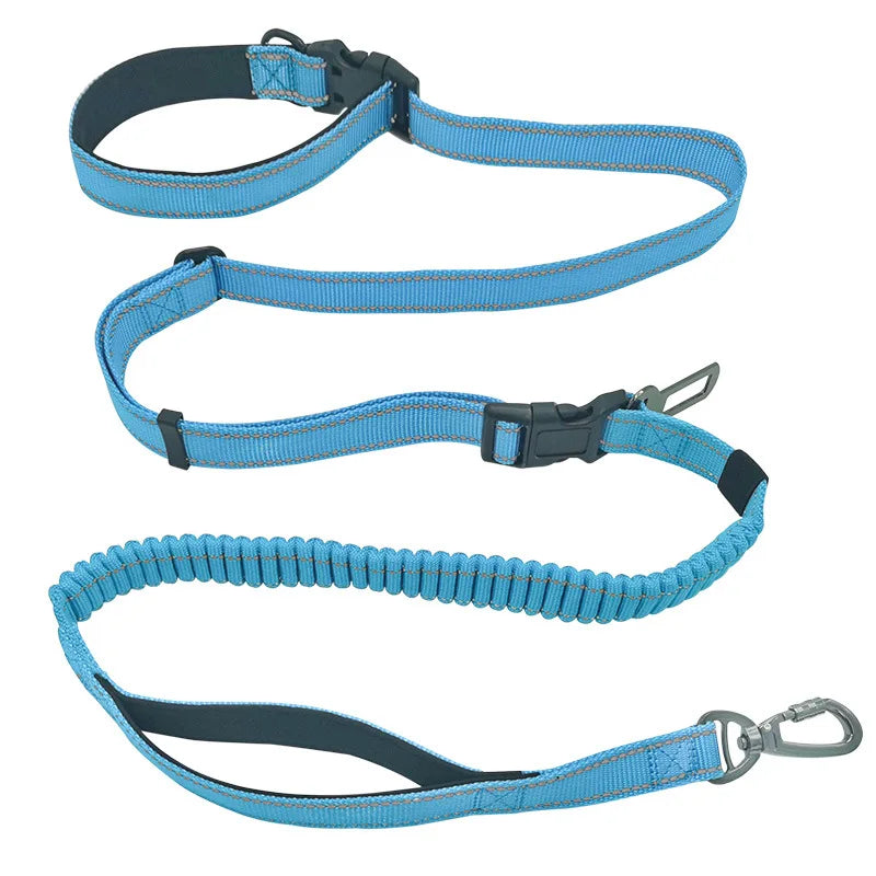 Hands-free bungee leash by A minha loja showing a secure elastic leash attached for walking dogs comfortably.