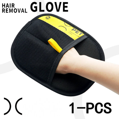 A minha loja pet hair remover gloves with textured surface for grooming and removing pet fur from furniture and clothing.