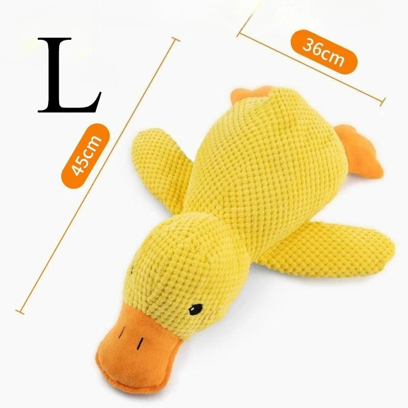 Soft plush duck hugging toy from A minha loja, featuring a cute yellow duck with floppy wings and a friendly expression.