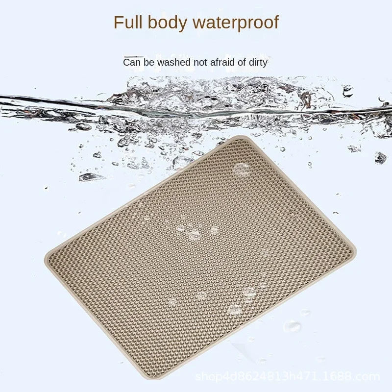 Large waterproof double-layer cat litter mat by A minha loja, non-slip, washable pet litter box pad with sand collection for cats.