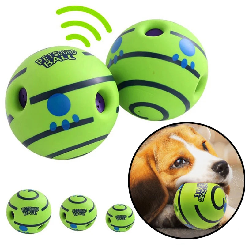 Dog Giggle Ball by A minha loja, close-up of colorful squeaky rubber ball designed for dogs' play and entertainment.