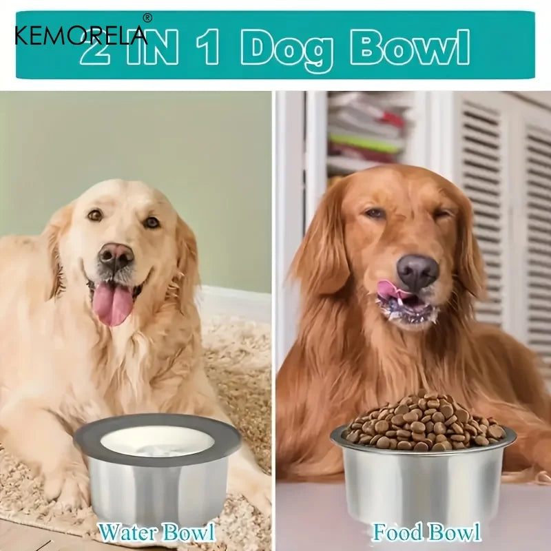 Stainless steel dog water bowl with floating disk design, anti-spill feature, non-wet mouth, slow feeder for pets by A minha loja
