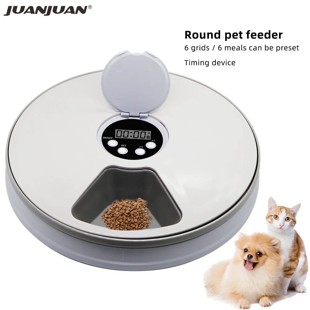 A minha loja 24-hour pet automatic feeder with voice recorder, round timing, and 6-grid dry and wet food dispenser for cats and dogs.