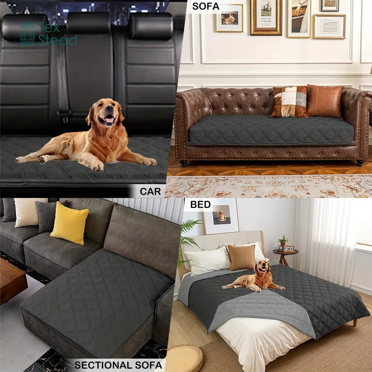 Reversible waterproof dog bed cover and sofa protector with pet blanket, featuring durable fabric for dogs and cats.
