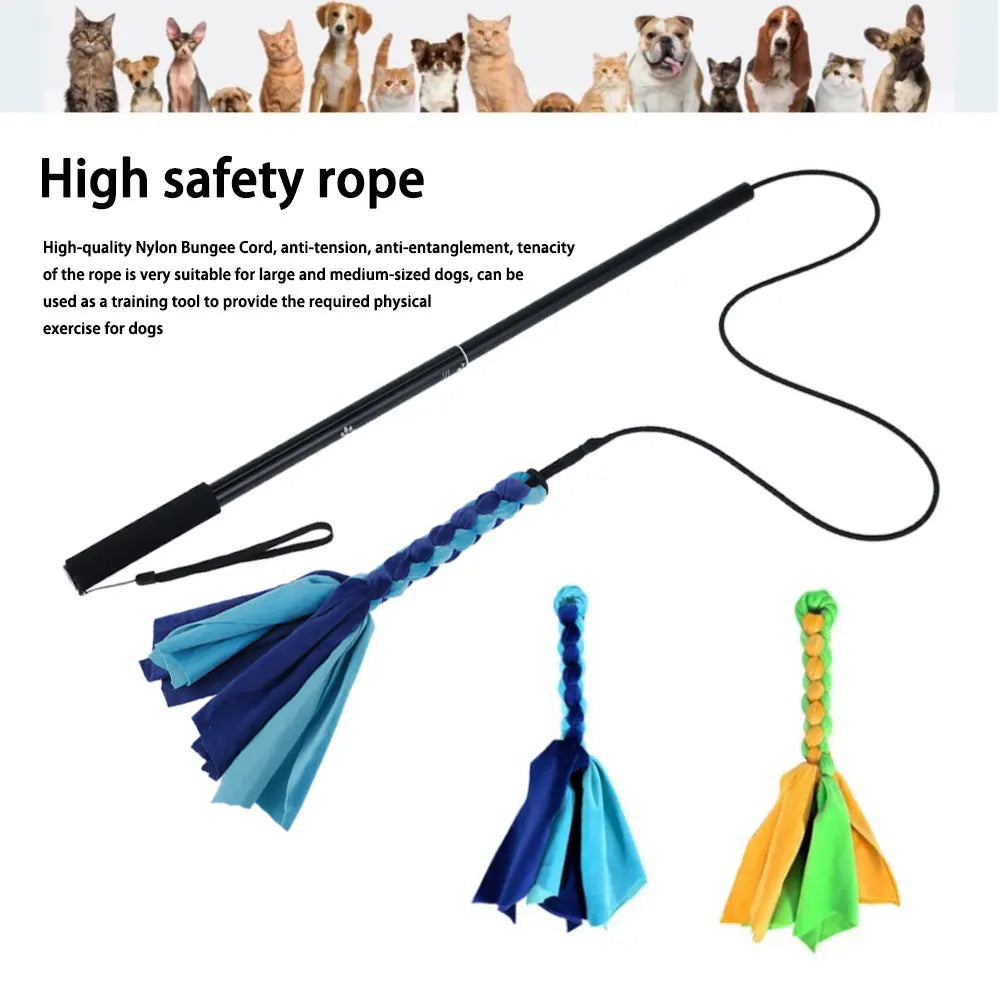 Retractable dog flirt pole toy by A minha loja featuring a colorful extendable stick for chasing and exercising pets outdoors.