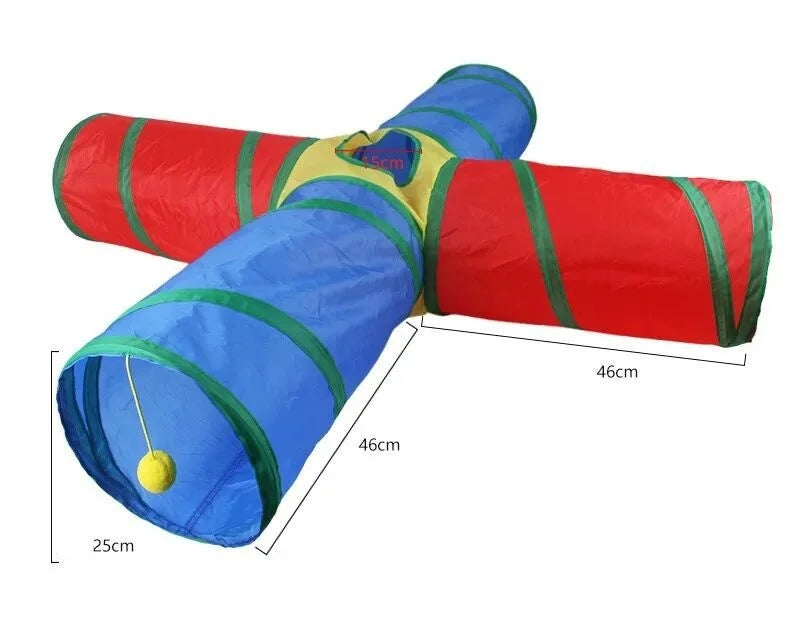 Foldable cat tunnel tube by A minha loja, colorful and flexible, designed for interactive play and entertainment for kittens and cats.